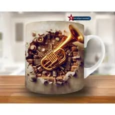 Caneca personalizada arte 3D instrumentos musicais músicas microfone músicas caneca de porcelana branca sublimação