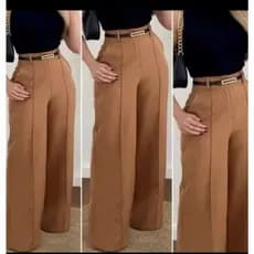 Calça Pantalona Feminina Alfaiataria Elegante Cinto Ajustável Moda Social