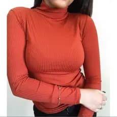 Blusa Femenina Gola Alta Manga Longa Malha Canelada