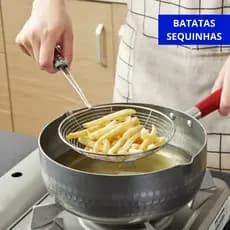 Escumadeira Fritura Aço Inox 33cm Batata Pastel Resistente Utensilio de Cozinha