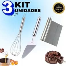 Kit 3 Peças Espátula Tubular Cortador Raspador Batedor de Ovos e Espátula Para Cortar Bolos Multiuso