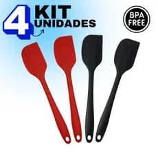 Kit 4 Espátula Pão Duro com 27cm de Silicone Vermelho ou Preto Resistente