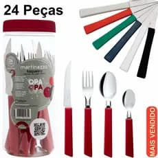 Faqueiro Inox Conjunto Talheres Cozinha 24 Peças  Faca Garfo Colher Sopa Colher Chá