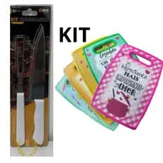 Jogo Tabua faca Garfo Corte Carne Legumes Plástico Reforçado Resistente 30Cm