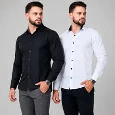 Camisa Masculina Social Slim Fit Algodão Manga Longa Botão Casual Elegante Formal Trabalho Festas