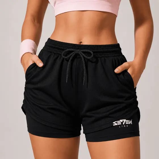 Short Feminino com Bermuda Interna Compressão Academia Fitness Corrida Cintura Alta SevenLine DryFit