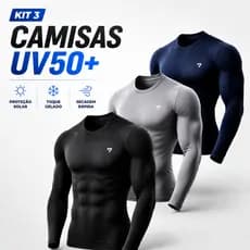 KIT 3 Camiseta Camisa Térmica Segunda Pele Proteção Uv - Unissex- Linha Premium