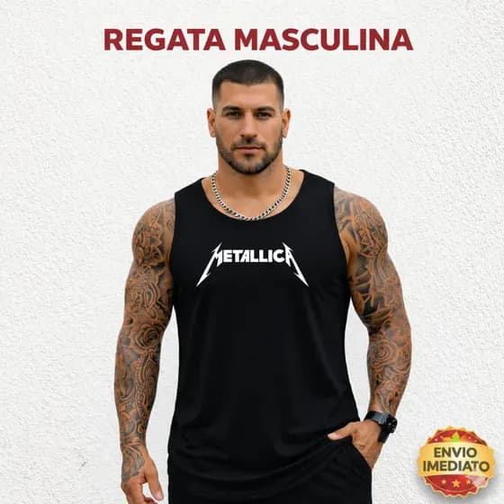 Regata Masculina Machão 100% Algodão Metallica Camiseta Academia Treino Pronta Entrega
