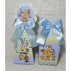 Kit Pegue e Monte Caixa Milk e Caixa Pirâmide tema BABY LOONEY TUNES Menino caixinhas personalizados para festa .
