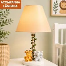 Abajur Luminária Infantil Safari Luxo Animais Quarto Bebê e Criança