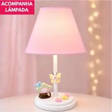 Abajur Luminária Infantil Menina Jardim Encantado Borboletas Passarinho Quarto Bebê e Criança