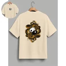 Camiseta Masculina Feminina Oversized Dragão Yin-Yang Frente e Costa Streetwear 100% Algodão 30.1