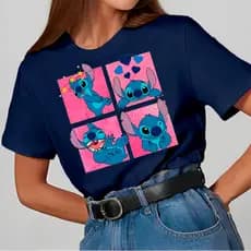 Camiseta Feminina T-Shirt Oversized Personagem Stitch Delicada Despojada 100% Algodão Lançamento