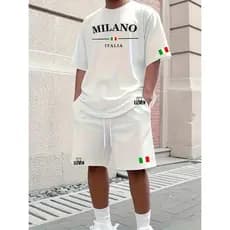 Conjunto Camiseta + Short Tactel Estampado Milano Itália Camiseta Linha Premium Bermuda Com Bolso