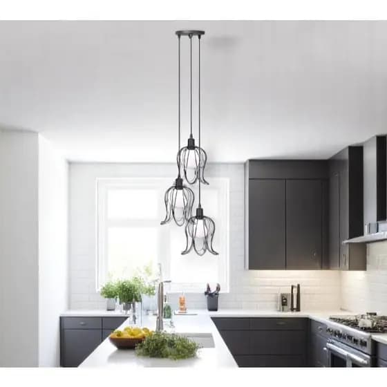 Conjunto Lustre Pendente Triplo Tulipa Aramado Luminária de Teto Moderno Cozinha Sala Área Gourmet