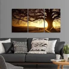 Quadro placa decorativa 3 peças Por do Sol árvore 20x30 Alta Qualidade 4k