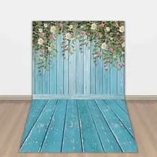 quadro fundo para fotografias amadeirado azul com flores