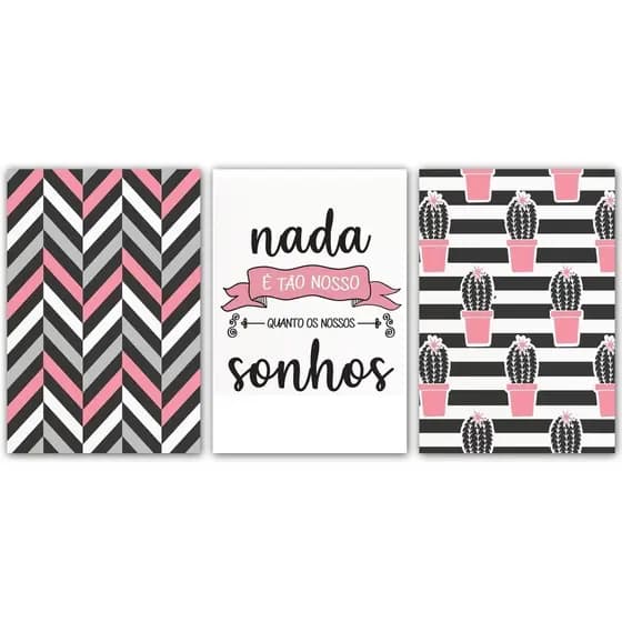 Kit 3 Quadros Decorativo Nada é tão nosso quanto nossos sonhos Religioso Delicado Simples Geométrico Salmos Triangular T