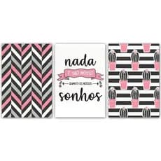 Kit 3 Quadros Decorativo Nada é tão nosso quanto nossos sonhos Religioso Delicado Simples Geométrico Salmos Triangular T