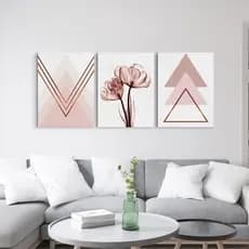 Quadros Decorativo Mosaico 20x28 3 peças Mdf Alta Resolução Full HD Floral Geométrico Quarto Feminino