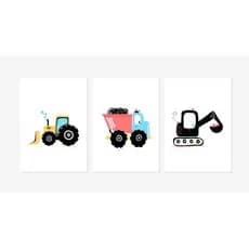 Quadro decorativo 3 peças 20x30 trator caminhão para quarto infantil