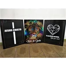Quadros Decorativo 3 peças 20x30 Mosaico Mdf Alta Resolução Full HD Jesus Leão De Judá