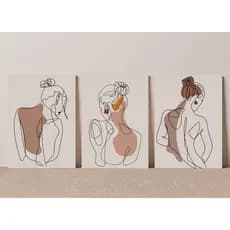Quadro decorativo 3 peças 20x30 abstrato moderno nude para sala quarto