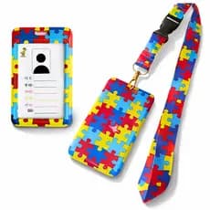 Cordão Autismo TEA PCD TDAH com Porta Crachá Duro Conjunto Cordão Quebra-Cabeça
