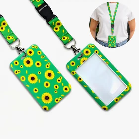 Cordão Girassol PCD TEA TDAH Fibromialgia Autismo Doença Oculta com Porta Crachá Estampado