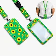 Cordão Girassol PCD TEA TDAH Fibromialgia Autismo Doença Oculta com Porta Crachá Estampado