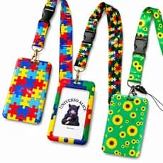 Cordão Autismo TEA PCD TDAH com Porta Crachá Duro Conjunto Quebra-Cabeça Girassol Doença Oculta
