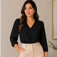 Blusa Feminina Manga 3/4 Crepe com Modelagem Princesa