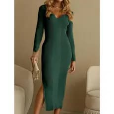 vestido linha tricot modal manga longa basica longa