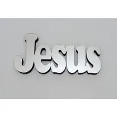 Palavra em MDF Espelhado Palavra JESUS Espelhada para Decorar a sua casa em MDF com 10 x 21,5 cm  e fica em pé