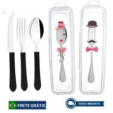 Estojo Porta Talheres com 3 Talheres em Inox Garfo+Faca+Colher Porta Talher para levar na Bolsa Marmita Viagem Mochila