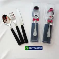 Conjunto Kit Talheres em Inox com Estojo Case Moderno Prático Seguro para levar na Bolsa Viagem Trabalho Marmita Escola