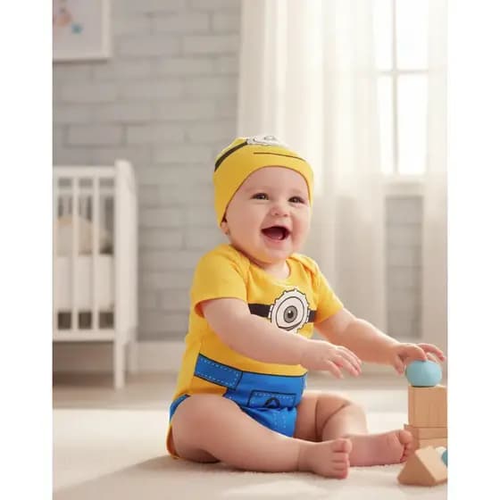 Bori Body Bodie para Bebê Minions + Touca Minions Body Macacão para Bebẽs Mesversário Fantasia Fotos