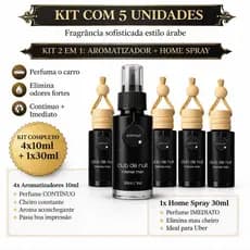 Kit 5 Peças Aromatizante Automotivo – 4x 10ml + 1x 30ml Cheirinho Árabe | Escolha sua Fragrância