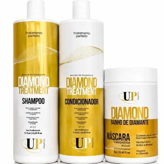Kit Diamond 1 Litro Treatment UP Elegance Profissional Lavatório Shampoo Condicionador Máscara