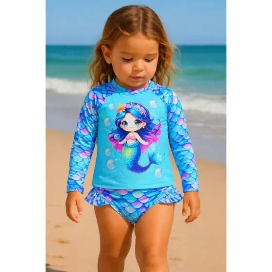 Kit Conjunto infantil de praia para meninas, Biquíni Blusa Proteção UV50 Praia Piscina Natação