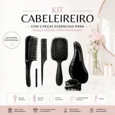KIT ESCOVA CABELEIREIRO ESCOVA POLVO MÁGICA RAQUETE PENTE E PRESILHA