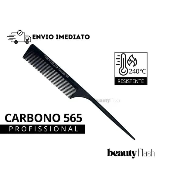 Pente Carbono Antiestático 565 Beauty Flash Cabo Fino Cerdas Longas Profissional Resistente ao Calor