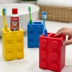 Porta Escova de Dente Infantil Estilo Lego 3D 🧱 Organizador Criativo Banheiro | Porta Pasta + Escova | Envio Rápido