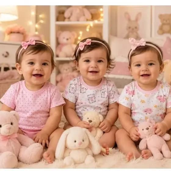 Kit 3 Peças Camisetas Infantil Bebê Manga Curta Gola Careca 100% Algodão/Ribana Canelada Menina