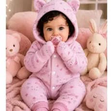 Macacão Longo Bebê Unisoft e Pelúcia Fleece Inverno Pé Punho Capuz Orelhinhas Menino Menina P M G GG 1 a 2 anos