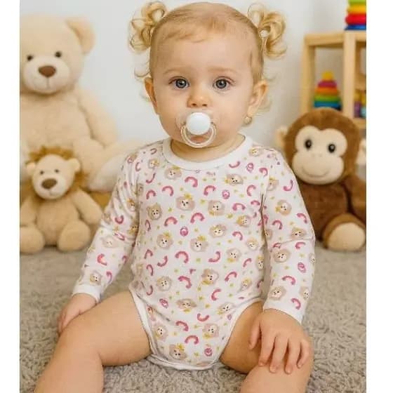 Kit 3 Body Bebê Manga Longa 100% Algodão Suedine Ribana Menina
