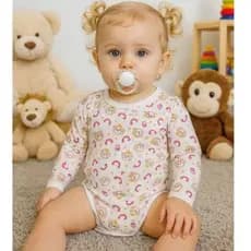 Kit 3 Body Bebê Manga Longa 100% Algodão Suedine Ribana Menina