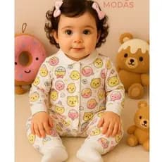 Macacão Longo Gola Bebê Soft Inverno Estampas Sortidas Pé Punho P ao GG