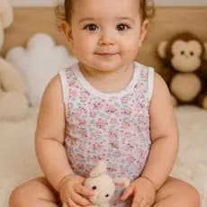 kit Bebê 3 peças Body Regata Estampado/liso Menina.