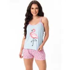 Conjunto Pijama Baby Doll Flamingo Short Doll Estampado Sem Bojo Original